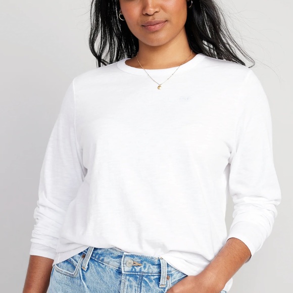 NWT OLD NAVY EveryWear Long-Sleeve Slub-Knit T-Shirt Color: White Lilies - Picture 4 of 6